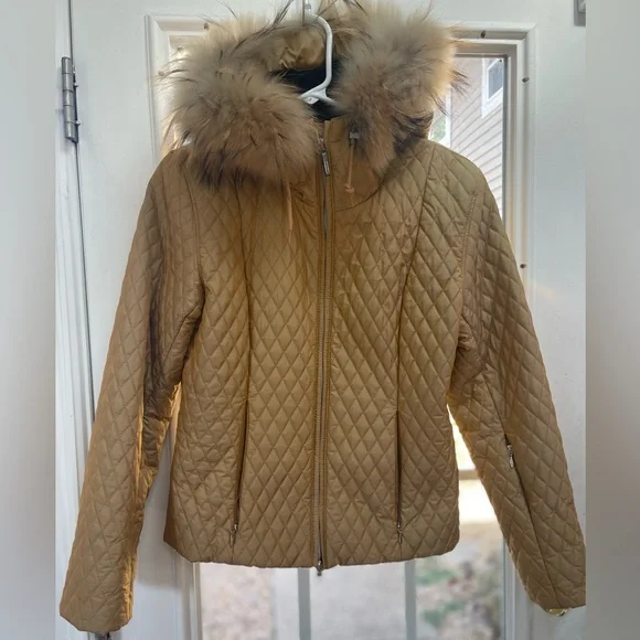 Metropolis Couloir Quilted Gold Parka w Real Fur Hood- Sz 8 - Picture 1 of 8